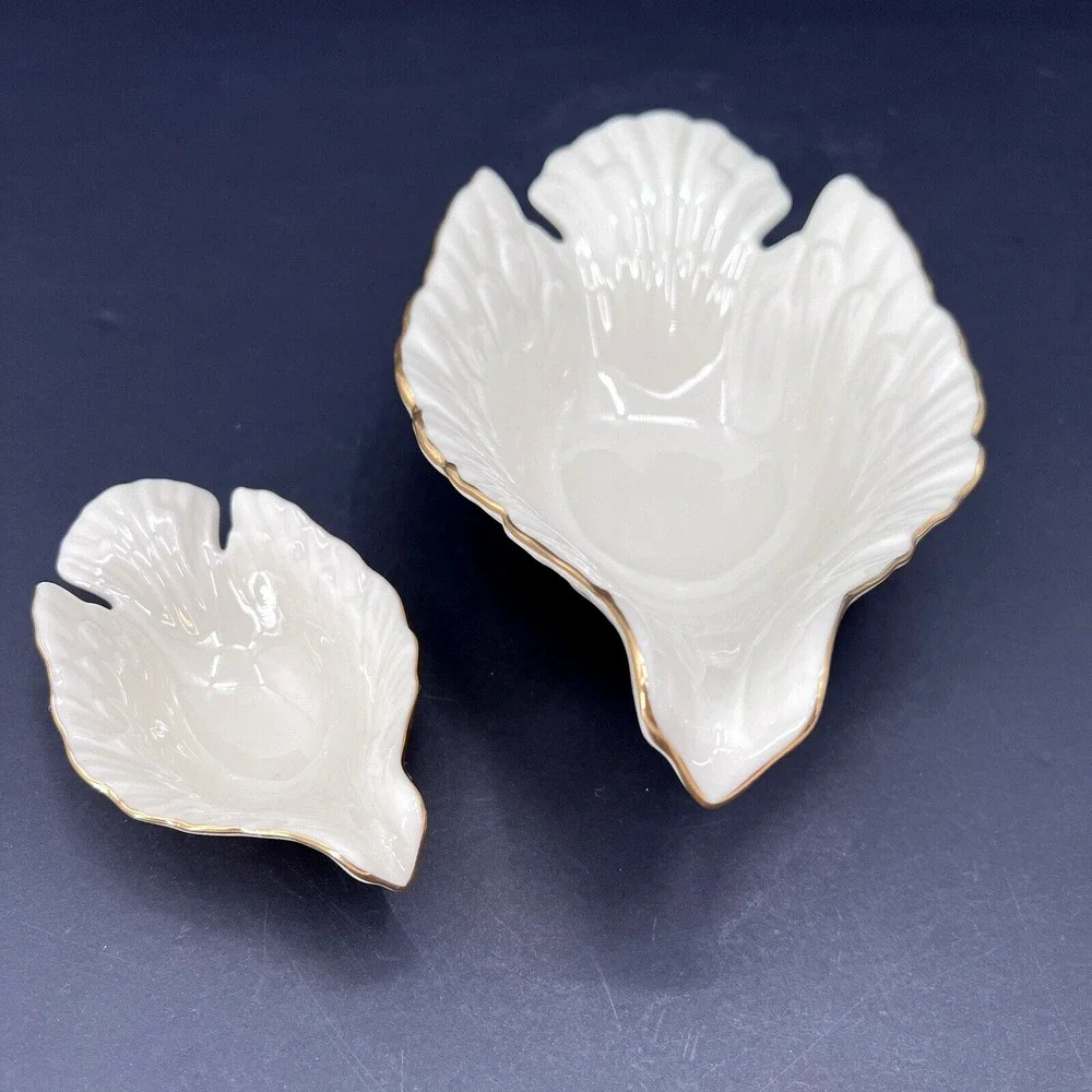 Set of 2 Lenox China Dove Bird Shaped Nut Bowls Candy Dish Ivory Cream Gold Trim - Picture 4 of 8